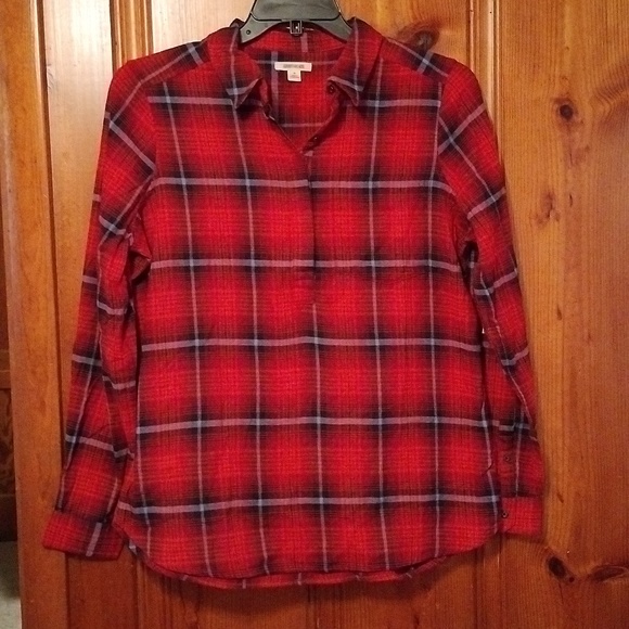 Women's soft red and orange plaid long sleeve tunics sizes Medium and XL NWT - Picture 1 of 11